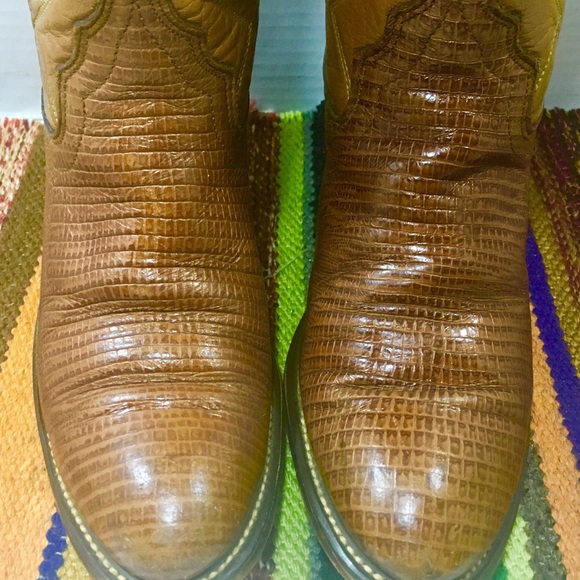 Tall Tan Lizard Embossed Acme Cowgirl Boots 6 1/2 - Picture 6 of 7